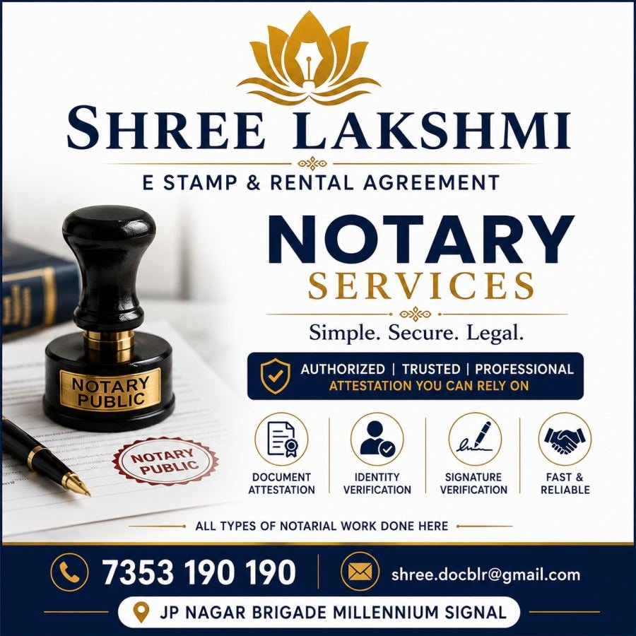 Notary Services at Shree Lakshmi, RBI Layout Main Rd, JP Nagar 7th Phase
